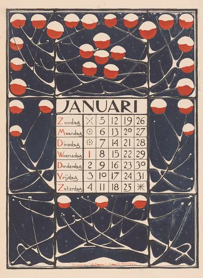 Kalenderblad voor januari 1896 by Тео Нивенхейс, 1895 — digital art print download
