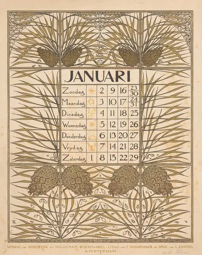 Kalenderblad voor januari 1898 by Тео Нивенхейс, 1897 — digital art print download