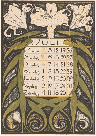 Kalenderblad voor juli 1896 by Тео Нивенхейс, 1895 — digital art print download