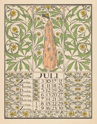 Kalenderblad voor juli 1898 by Тео Нивенхейс, 1897 — digital art print download