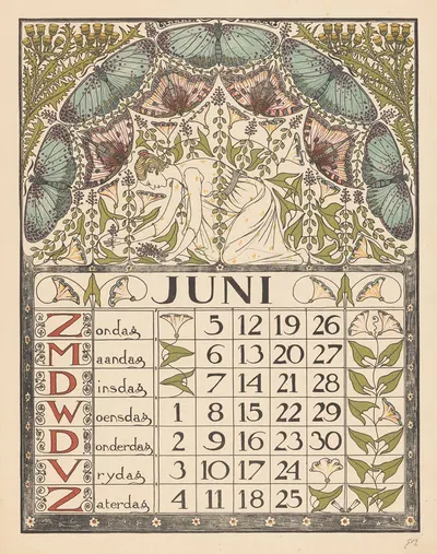 Kalenderblad voor juni 1898 by Тео Нивенхейс, 1897 — digital art print download