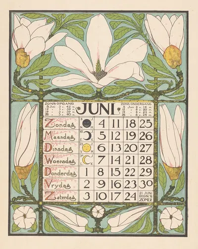 Kalenderblad voor juni 1899 by Тео Нивенхейс, 1898 — digital art print download