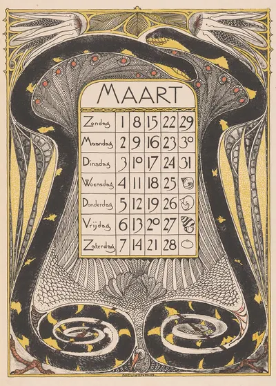 Kalenderblad voor maart 1896 by Тео Нивенхейс, 1895 — digital art print download
