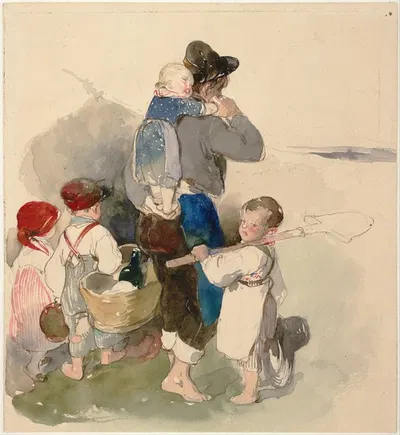 Дети по пути на работу в поле by Петер Фенди, 1840 — digital art print download