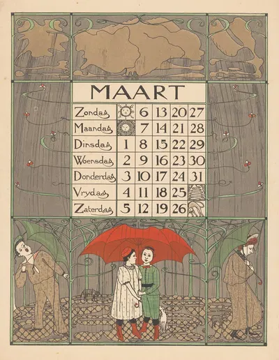 Kalenderblad voor maart 1898 by Тео Нивенхейс, 1897 — digital art print download