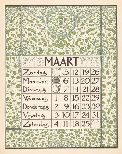 Kalenderblad voor maart 1899 by Тео Нивенхейс, 1898 — digital art print download