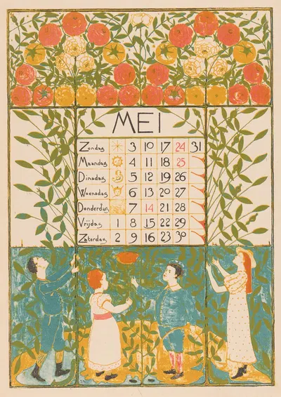 Kalenderblad voor mei 1896 by Тео Нивенхейс, 1895 — digital art print download