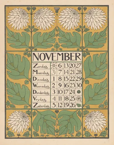 Kalenderblad voor november 1898 by Тео Нивенхейс, 1897 — digital art print download