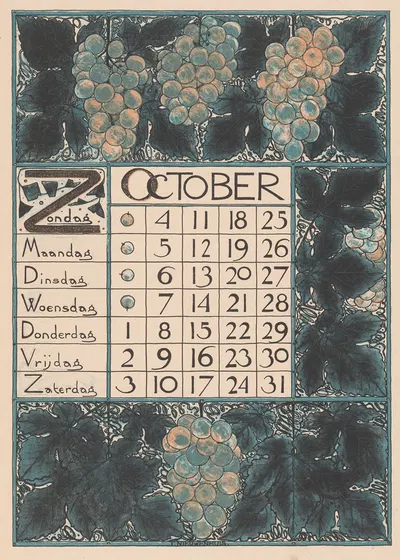 Kalenderblad voor oktober 1896 by Тео Нивенхейс, 1895 — digital art print download