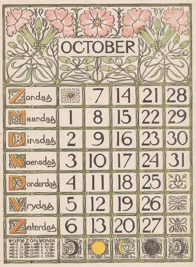 Kalenderblad voor oktober 1900 by Тео Нивенхейс, 1899 — digital art print download
