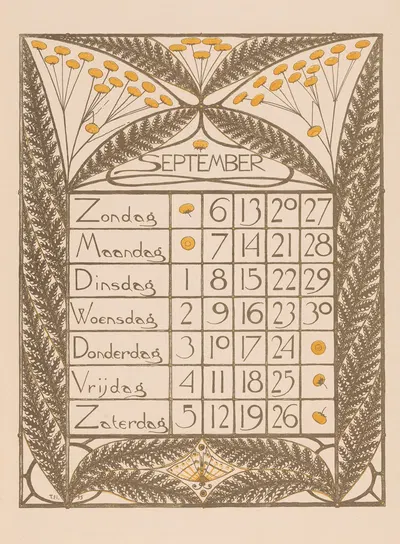 Kalenderblad voor september 1896 by Тео Нивенхейс, 1895 — digital art print download