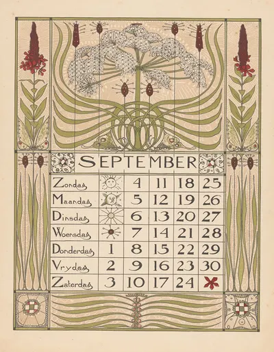 Kalenderblad voor september 1898 by Тео Нивенхейс, 1897 — digital art print download