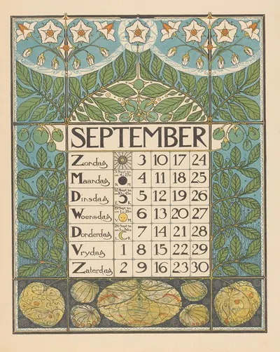 Kalenderblad voor september 1899 by Тео Нивенхейс, 1898 — digital art print download