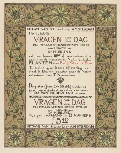 Reclamebiljet voor het tijdschrift; H. Blink (red.), Vragen van den dag by Тео Нивенхейс, 1897 — digital art print download
