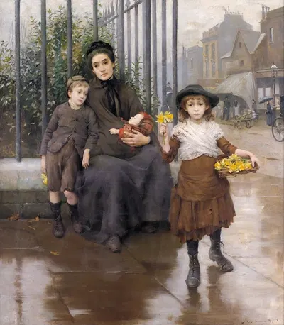 The pinch of poverty by Thomas Benjamin Kennington, 1889 — digital art print download