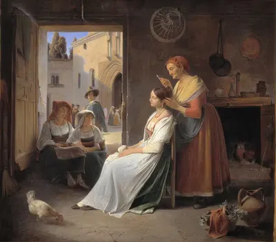 Молодая итальянка, которую наряжает её мать by Альберт Кюхлер, 1835 — digital art print download