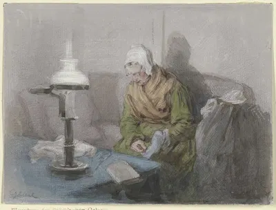 Alte Frau bei Lampenlicht by Angilbert Göbel — digital art print download