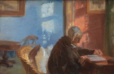 The Artist's Mother Ane Hedvig Brøndum in the Red Room by Anna Ancher, 1909 — digital art print download
