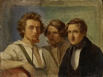 Автопортрет с друзьями (художник морских пейзажей Вайс и Иосиф Фай) by Карл Энгель, 1834 — digital art print download