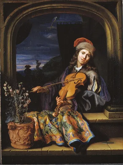 Игрок на скрипке by Каспар Нетшер, 1654 – 1684 — digital art print download