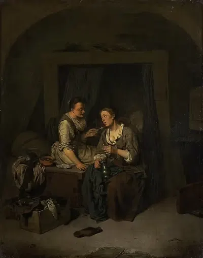 Two Maids Drinking and Smoking by Cornelis Pietersz. Bega, 1663 — digital art print download