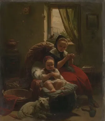 Ребенок в колыбели by Эдуард Гезелшафт, 1857 — digital art print download