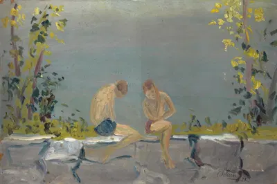 Купающиеся мальчики на стене у озера by Эрнст Шиесс, 1915 — digital art print download