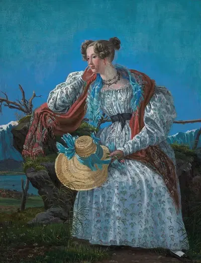 Молодая женщина, сидящая в норвежском пейзаже by Фредерик Сёдринг, 1833 - 1834 — digital art print download