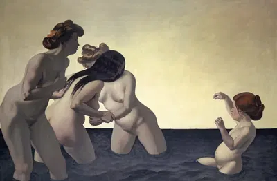 Три женщины и одна маленькая девочка, играющие в воде by Феликс Валлотон, 1907 — digital art print download