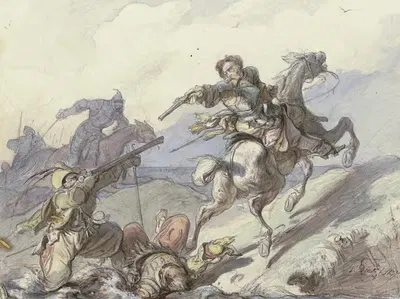 Нападение на рыцарей by Фридрих Диц, 1837 — digital art print download