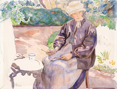Жена художника, художница Анна Сиберг, в саду кузнеца by Фриц Сиберг, 1909 - 1910 — digital art print download