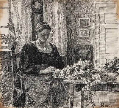 Моя жена (госпожа Анна Сиберг) вяжет венок by Фриц Сиберг, 1893 - 1894 — digital art print download