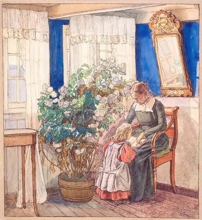 Мать и ребенок смотрят картинки (Анна и Ханс Сиберг) by Фриц Сиберг, 1895 - 1896 — digital art print download