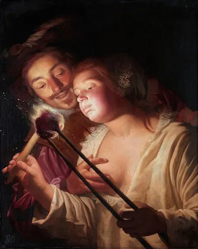 Солдат и девушка by Жерар ван Хонтхорст, 1621 — digital art print download