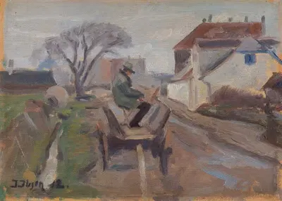The Painter Ølund Hansen Sitting in a Wagon Painting by Immanuel Ibsen, 1912 — digital art print download