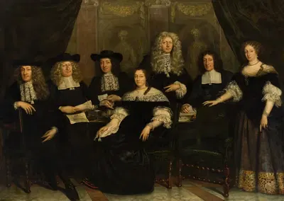 Vijf regenten en twee regentessen van het Spin- en Nieuwe Werkhuis by Jan De Baen, 1684 — digital art print download