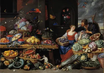Рынок фруктов и овощей с молодым продавцом фруктов by Ян Ван Кессель Старший, 1650 – 1660 — digital art print download
