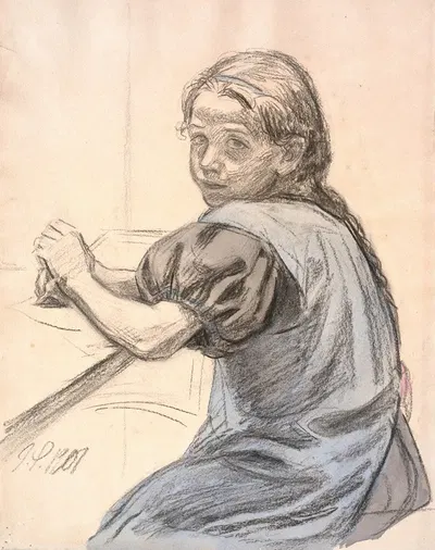Georgia Skovgaard siddende ved et bord by Йоаким Сковгорд, 1906 - 1907 — digital art print download