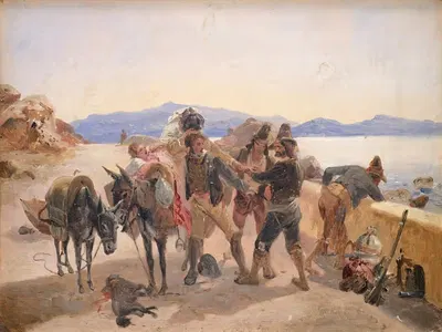 Разбойники нападают на путешественников by Иоганн Баптист Кирнер, 1836 — digital art print download