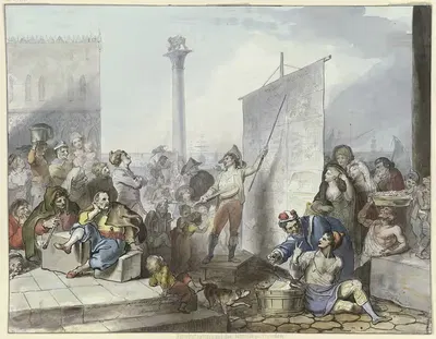 Уличный певец на Пьяцетте в Венеции by Иоганн Генрих Рамберг, 1797 — digital art print download