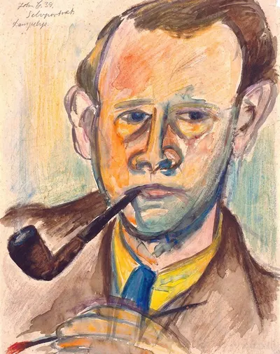 Автопортрет при свете лампы by Джон Кристенсен, 1939 — digital art print download