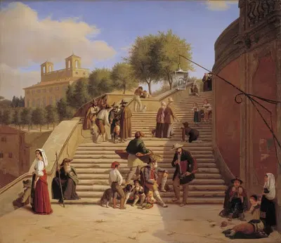 Верхние ступени Испанской лестницы в Риме by Юлий Фридлендер, 1847 — digital art print download