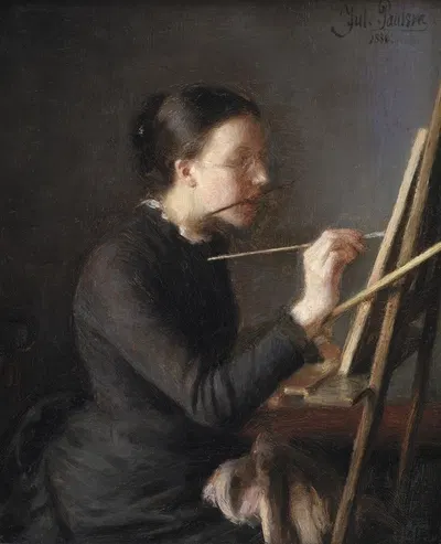 The Painter Agnes Paulsen, the Artist's Sister, at her Easel by Julius Paulsen, 1886 — digital art print download