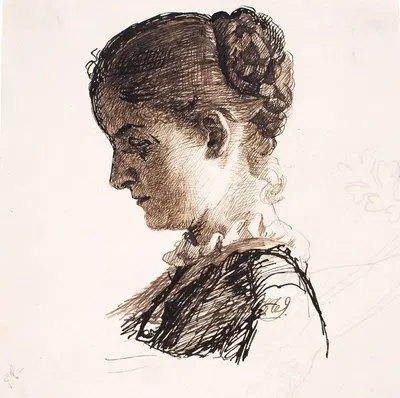 Kunstnerens søster Elisabeth. Profil t.v. Fletningefrisure by Кристиан Захртманн, 1869 — digital art print download