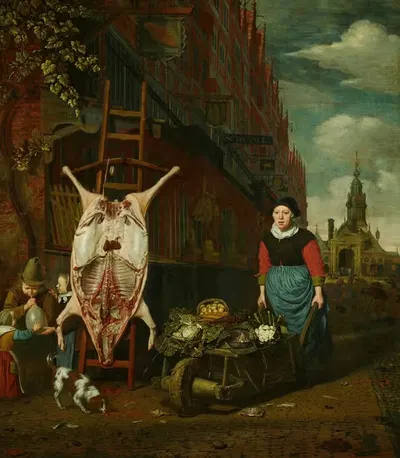 Свинья на коже с видом на Хаарлеммерпорт by Михиел Ван Муссхер, 1668 — digital art print download