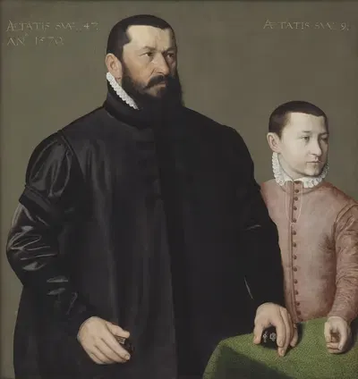 Portrait of the Nuremberg Goldsmith Hans Lencker (1523-1585) and his 9-year old son Elisius the Younger by Nicolas…