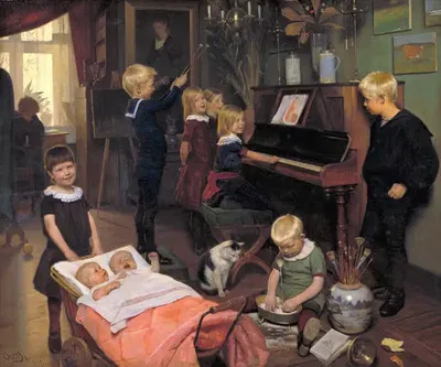 Концерт, дети художника и их друзья by Отто Хаслунд, 1887 — digital art print download