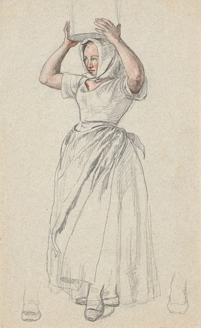 Stående bondepige med et mælkekar på hovedet by П. К. Сковгорд, 1849 - 1859 — digital art print download