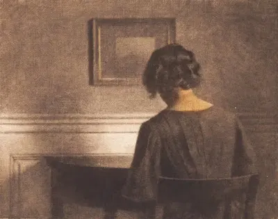 Young girl by a semi-circular table by Peter Ilsted, 1909 — digital art print download