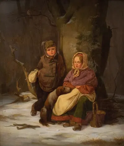 Два бедных ребенка by Петер Юлиус Ларсен, 1845 — digital art print download